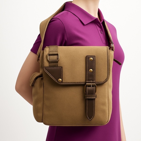 Cargoit Crossbody Travel Bag Cargo Canvas Flap Brown Tan Medium Adjustable strap - Picture 13 of 13